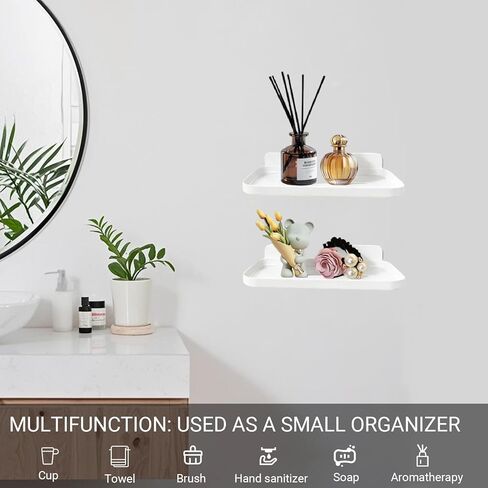 2 Pack Adhesive Floating Shelves No Drill Small Floating Shelf for Wall Storage Damage-Free Wall Mounted Organizer for Bathroom, Kitchen, Bedroom & Office (White) in Saudi Arabia