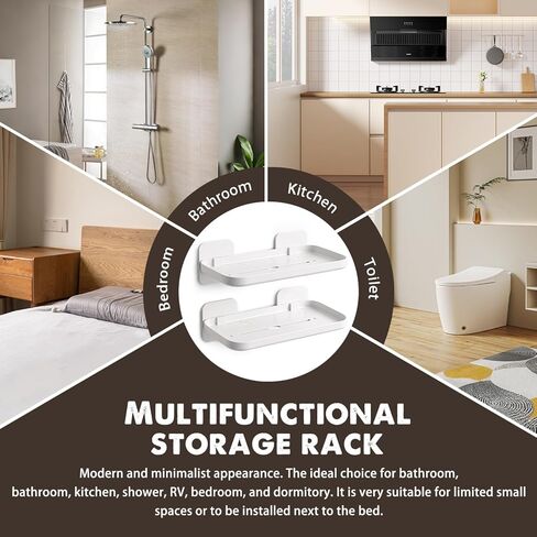 2 Pack Adhesive Floating Shelves No Drill Small Floating Shelf for Wall Storage Damage-Free Wall Mounted Organizer for Bathroom, Kitchen, Bedroom & Office (White) in Saudi Arabia