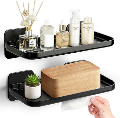2 Pack Adhesive Floating Shelves No Drill Small Floating Shelf for Wall Storage Damage-Free Wall Mounted Organizer for Bathroom, Kitchen, Bedroom & Office (White) in Saudi Arabia