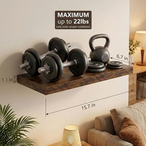 16 Inch Oak Floating Shelves Set of 3, Brown Wall Mounted Shelves with Hidden Brackets, Thin Floating Shelves for Wall Decor, Kitchen Bathroom Bedroom Office in Saudi Arabia