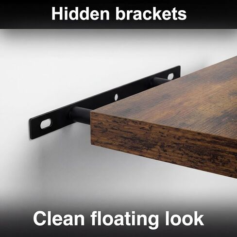 16 Inch Oak Floating Shelves Set of 3, Brown Wall Mounted Shelves with Hidden Brackets, Thin Floating Shelves for Wall Decor, Kitchen Bathroom Bedroom Office in Saudi Arabia