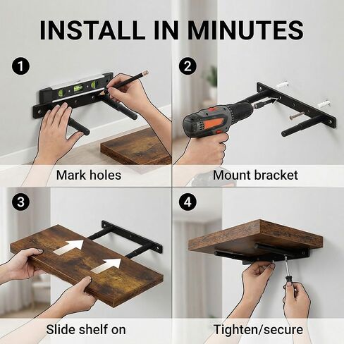 16 Inch Oak Floating Shelves Set of 3, Brown Wall Mounted Shelves with Hidden Brackets, Thin Floating Shelves for Wall Decor, Kitchen Bathroom Bedroom Office in Saudi Arabia