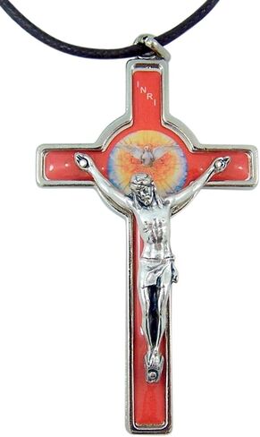 Silver Tone and Orange Enamel Crucifix Pendant, 3 Inch in Saudi Arabia