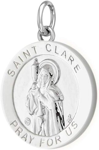US Jewels New Polished 3/4in 0.925 Sterling Silver Saint St Clare Round Medal Pendant in Saudi Arabia