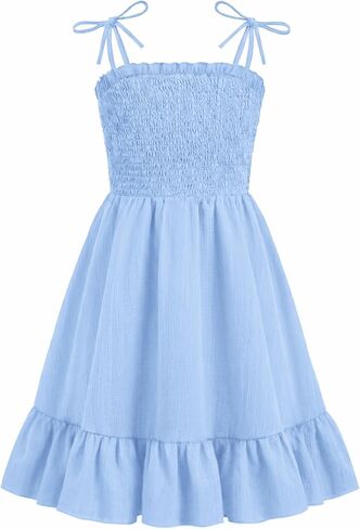 Arshiner Girls Summer Dress Tween Spaghetti Strap Smocked Casual Beach Sundress with Pockets 6-14Y in Saudi Arabia