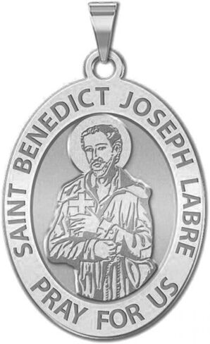 PicturesOnGold.com Saint Benedict Joseph Labre Oval Religious Medal - 2/3 X 3/4 Inch Size of Nickel, Sterling Silver in Saudi Arabia