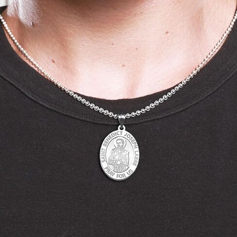 PicturesOnGold.com Saint Benedict Joseph Labre Oval Religious Medal - 2/3 X 3/4 Inch Size of Nickel, Sterling Silver in Saudi Arabia