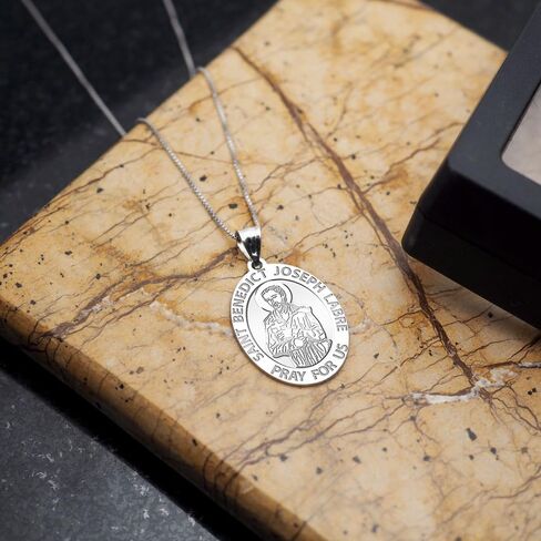 PicturesOnGold.com Saint Benedict Joseph Labre Oval Religious Medal - 2/3 X 3/4 Inch Size of Nickel, Sterling Silver in Saudi Arabia