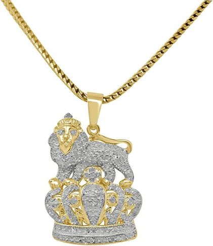 Real Genuine Authentic Diamond 0.52 Cwt. Lion King Crown Unisex Pendant 10K Solid Gold Finish Charm Chain Neckless Set Mini Small 1.10'' in Saudi Arabia