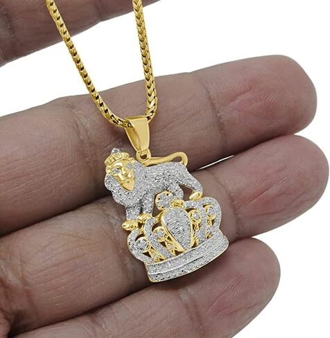 Real Genuine Authentic Diamond 0.52 Cwt. Lion King Crown Unisex Pendant 10K Solid Gold Finish Charm Chain Neckless Set Mini Small 1.10'' in Saudi Arabia