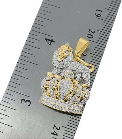 Real Genuine Authentic Diamond 0.52 Cwt. Lion King Crown Unisex Pendant 10K Solid Gold Finish Charm Chain Neckless Set Mini Small 1.10'' in Saudi Arabia