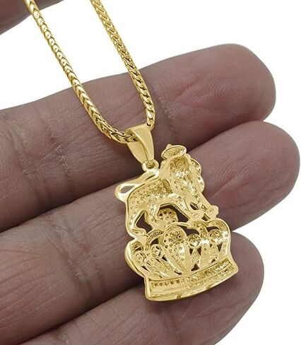 Real Genuine Authentic Diamond 0.52 Cwt. Lion King Crown Unisex Pendant 10K Solid Gold Finish Charm Chain Neckless Set Mini Small 1.10'' in Saudi Arabia
