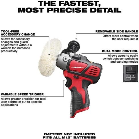 2438-20 Power Polishers Fits Milwaukee M12 Variable Speed Cordless Polisher/Sander Red - Tool Only in Saudi Arabia