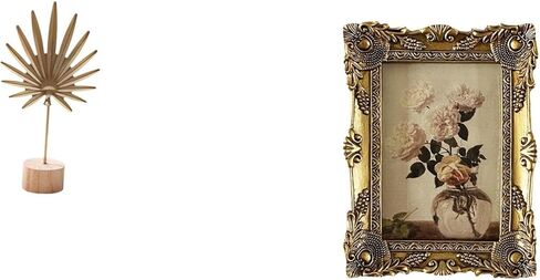 Fenteer Leaf Sculpture Metal Leaf Statue Picture Frame Ornate Antique Baroque Frame Decorative Iron Wood Resin Design Suitable for Bedroom Living Room Office in Saudi Arabia