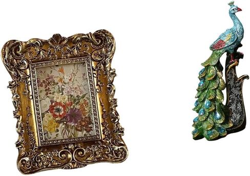 Hand Carved Floral Peacock Photo Frame Sculpture Collection Elegant Tabletop Wall Mounted Antique Picture Holder Ornament for Office Dorm Home Bedroom in Saudi Arabia
