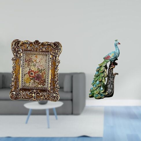 Hand Carved Floral Peacock Photo Frame Sculpture Collection Elegant Tabletop Wall Mounted Antique Picture Holder Ornament for Office Dorm Home Bedroom in Saudi Arabia