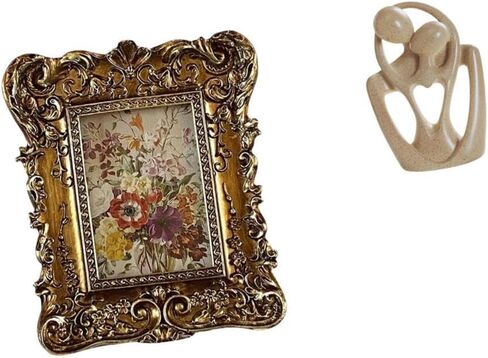 Hand Carved Floral Photo Frame with Abstract Couple Statue Creative Resin Sculpture for Tabletop Wall Mounted Office Home Decor Wedding Birthday Gift in Saudi Arabia