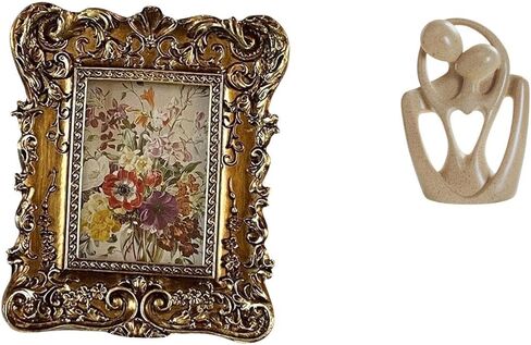 Hand Carved Floral Photo Frame with Abstract Couple Statue Creative Resin Sculpture for Tabletop Wall Mounted Office Home Decor Wedding Birthday Gift in Saudi Arabia