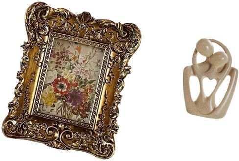 Hand Carved Floral Photo Frame with Abstract Couple Statue Creative Resin Sculpture for Tabletop Wall Mounted Office Home Decor Wedding Birthday Gift in Saudi Arabia