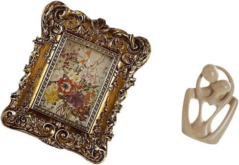 Hand Carved Floral Photo Frame with Abstract Couple Statue Creative Resin Sculpture for Tabletop Wall Mounted Office Home Decor Wedding Birthday Gift in Saudi Arabia