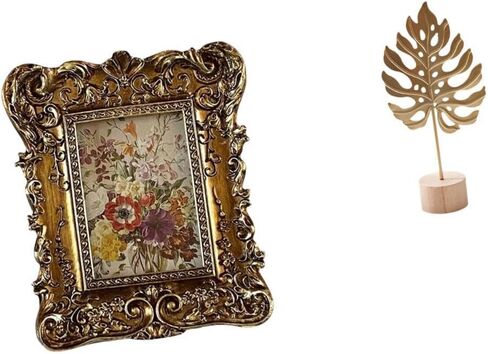 Hand Carved Floral Photo Frame Leaf Sculpture Metal Leaf Statue Picture Holder Tabletop Wall Mounted Antique Figurine Crafts Nordic Creative Ornament in Saudi Arabia