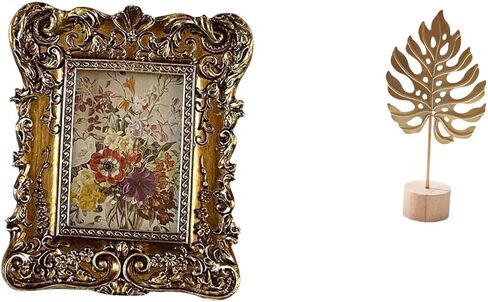 Hand Carved Floral Photo Frame Leaf Sculpture Metal Leaf Statue Picture Holder Tabletop Wall Mounted Antique Figurine Crafts Nordic Creative Ornament in Saudi Arabia