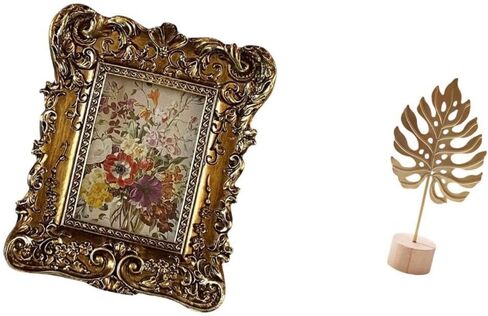 Hand Carved Floral Photo Frame Leaf Sculpture Metal Leaf Statue Picture Holder Tabletop Wall Mounted Antique Figurine Crafts Nordic Creative Ornament in Saudi Arabia