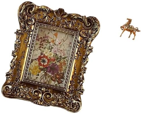 Hand Carved Floral Photo Frame and Horse Statue Figurines Antique Picture Holder Tabletop Wall Mounted Vintage Crafts Gift Ornament Sculpture for in Saudi Arabia