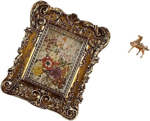 Hand Carved Floral Photo Frame and Horse Statue Figurines Antique Picture Holder Tabletop Wall Mounted Vintage Crafts Gift Ornament Sculpture for in Saudi Arabia
