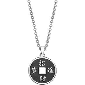 Lucky Coin Necklace - Feng Shui Good Luck Charm - Small and Cute - Fortune Symbols Amulet - Stainless Steel Jewelry with Antique Finish - Positive Vibes Pendant - Success and Prosperity Talisman