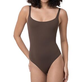 Colorfulkoala Women's Sleeveless Square Neck Bodysuit U-Back Body-hugging Tank Tops