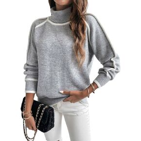 SHENHE Women's Turtleneck Pullover Colorblock Raglan Sleeve Casual Sweater Top in Kuwait