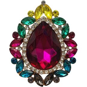 Rosemarie & Jubalee Women's Stunning Large Statement Teardrop Glass Crystal Rhinestone Stretch Band Cocktail Ring, 2"