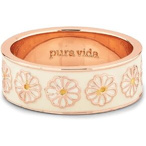 Pura Vida Rose Gold or Silver Plated Dreamy Daisy Ring - Brass Base, Stackable Band, Brand Stamp - Size 5-9