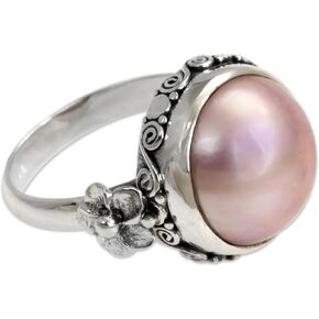 NOVICA Artisan Handmade Cultured Freshwater Pearl Flower Ring Floral .925 Sterling Silver Cocktail Pink Indonesia Birthstone 'Love Moon'