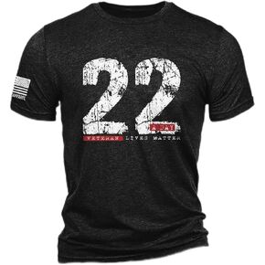Nine Line 22 A Day Triblend T-Shirt Veteran Lives Matter - Dropline Logo and American Flag on Sleeve - Unisex Patriotic Shirt