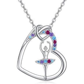 925 Sterling Silver Ballerina Necklace Ballet Dancer Heart Pendant Jewelry Gifts for Women Girls