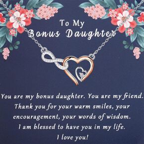 PLITI To My Bonus Daughter Infinity Heart Pendant Necklace From Stepmom Stepdad Stepdaughter Gift Daughter In Law Gift