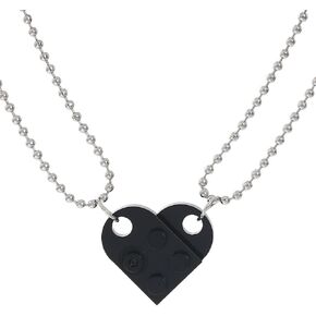 WLLAY Brick Necklace for Couples Heart Shaped Brick Matching Necklace Pendant Set BFF Friendship Jewelry Gifts