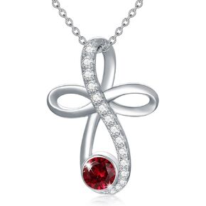 TOUPOP Infinity Cross Knot Necklace S925 Sterling Silver Birthstone Jewelry Pendant Necklaces Gifts for Women Mom Girls
