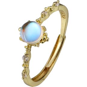 ICFIRSION Moonstone Gold Non Tarnish Ring For Women Dainty Birthstone Adjustable Ring Jewelry
