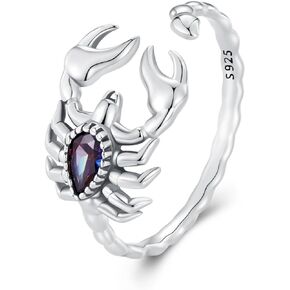 Punk Scorpion Ring for Women Girls 925 Sterling Silver Open Statement Ring CZ Crystal Wrap Finger Band Halloween Ring Bands Adjustable