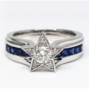 Awmnjtmgpw 925 Sterling Silver Pentagram Star Ring Women's Creative Fresh Design Women's Precious Cut Cubic Zircon Ring Jewelry Ring Size 6-10 (Size 10)