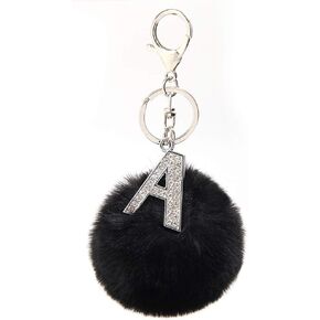 SUSULU Silver Metal Alphabet Keychains Rhinestone Keyring with 3in Fur Pom Poms Women Girls Shiny Crystal Key Ring Letter
