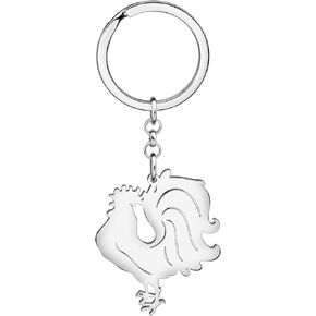 Fun Rooster Chicken Keychain Stainless Steel Car Key Keyring Charms Gifts for Women Girls Charms Accessories