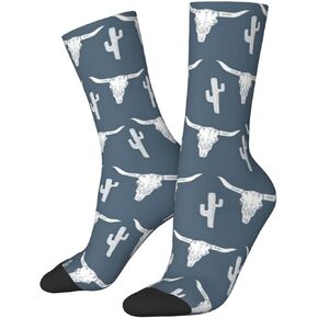Vgjnfdzc Longhorn Skull Skull Cactus Blue Mens Cotton Athletic Crew Socks Women's Sport Running Socks Calf Socks Performance Cushioned Breathable in Kuwait