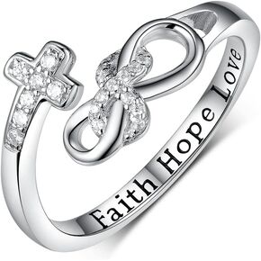 Faith Hope Love Cross Rings 925 Sterling Silver CZ Infinity Adjustable Wrap Rings Inspirational Jewelry Gifts for Women