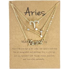 3Pcs Zodiac Gold Plated CZ Necklaces for Women Girls Old English Necklace 12 Constellation Necklace Zodiac Sign Gifts for Women