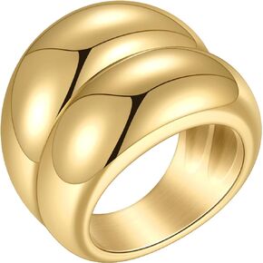 Trendy Dome Ring Stainless Steel 18K Gold Plated Wide Glossy Rings for Women Size 6/7/8