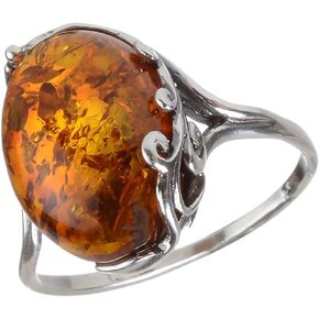 HolidayGiftShops Sterling Silver and Baltic Honey Amber Ring Dana